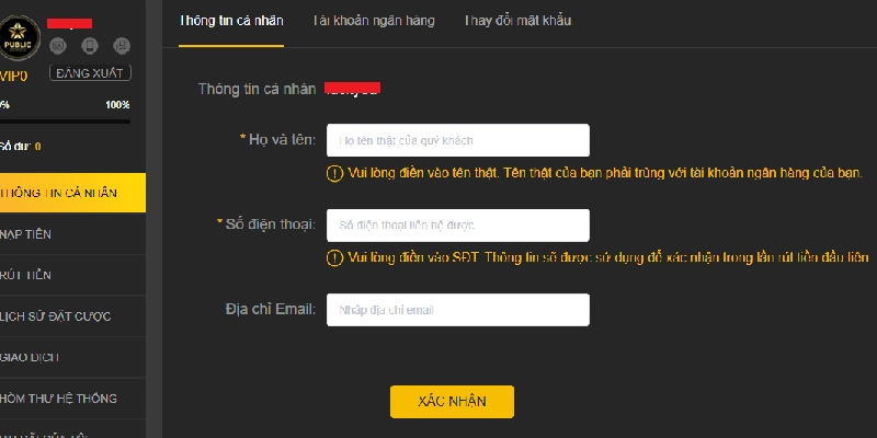Nhập đầy đủ thông tin để tiến hành đăng ký