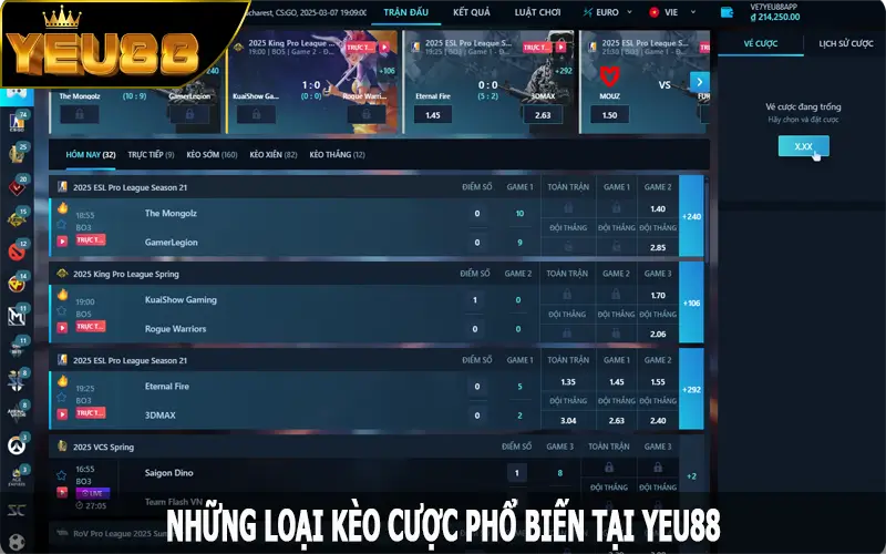 Những loại kèo cược phổ biến tại Yeu88